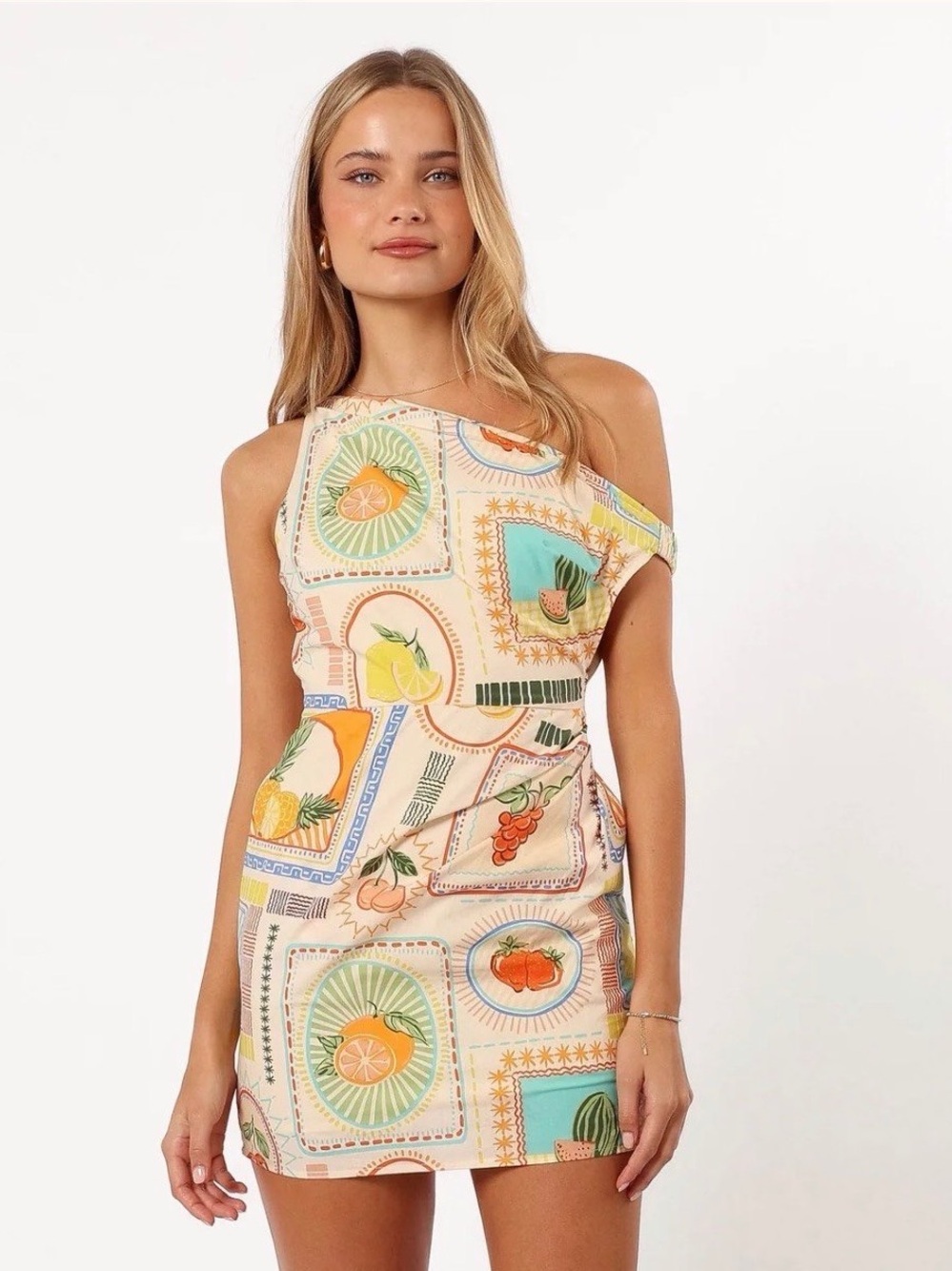 NWT Petal & Pup Fruit-Print Mini Dress - Cream, Green, Yellow, Orange, Blue